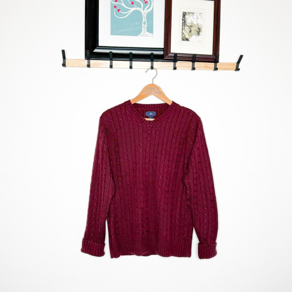 Dockers Burgundy Cable Knit Crewneck Sweater Classic Fit | Men’s Large